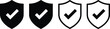© Mst - Shield check mark icon set security protection verification safety approval black and white outline solid vector