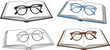 © Hafiza - Vector illustration set of open books with various stylish eyeglasses including round and square frames for reading and education concepts