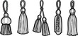 © PixelPaletteArt - Black and white hand drawn vector tassel set with varied decorative knots and loops in minimalist line art style isolated on white