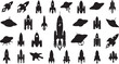 © Israt - Collection of rocket silhouette vector illustrations, space shuttle icons, spacecraft launch t