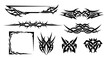 © Argent - Black neo tribal vector collection featuring jagged square frames, sharp barbed wire dividers, and gothic banners for Y2K streetwear design