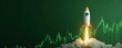 © Zaki - A stylized rocket blasts off from clouds against a green backdrop with rising chart lines