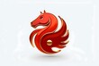 © Arviananda - A high-quality 3D illustration of a red Fire Horse icon integrated with an abstract flame-shaped yin-yang element, featuring elegant gold trim on a clean white background.