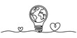 © Continues One Line D - A continuous line drawing illustrating an eco-friendly idea with a light bulb globe and hearts Vector, illustration