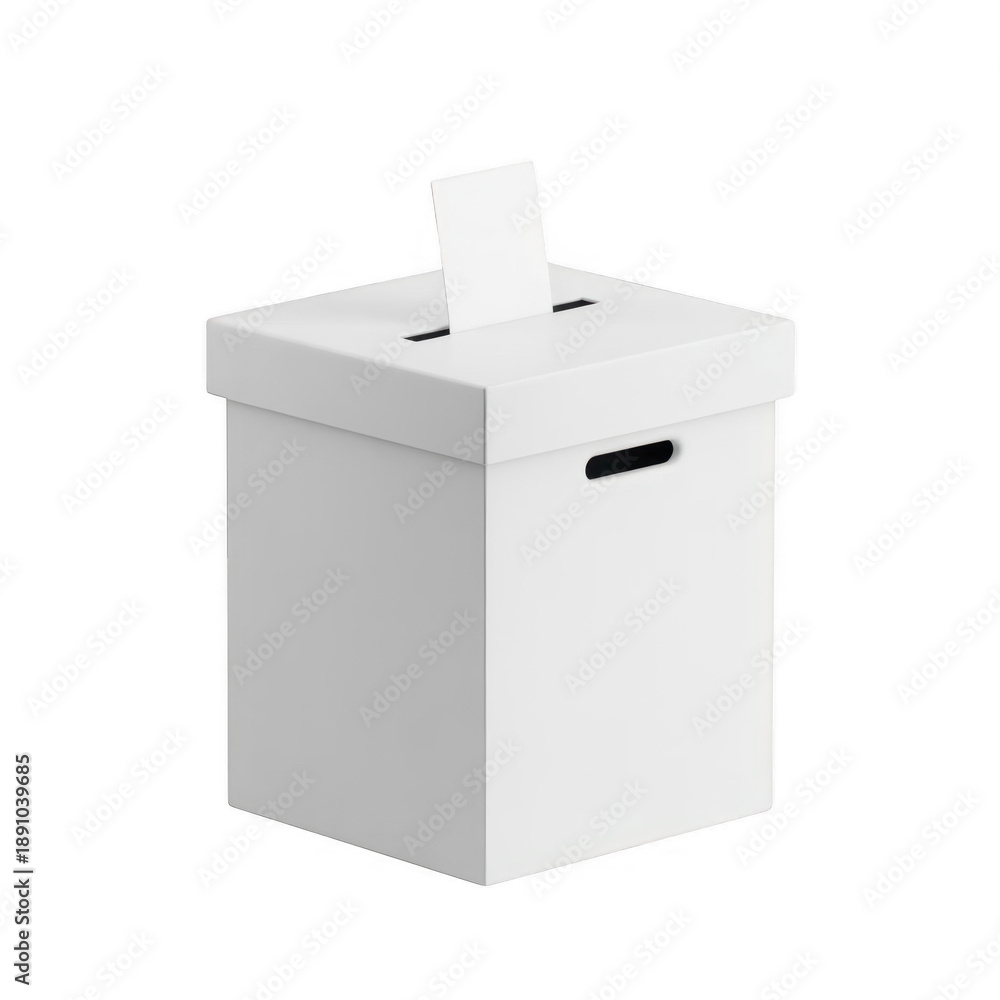 White ballot box with a ballot paper voting election isolated on a transparent background