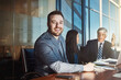 © peopleimages.com - Portrait, financial advisor and happy man in meeting, planning or feedback for investment opportunity. Person, risk management or investor in office, trading portfolio or discussion for company audit