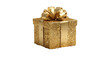 © Oscar - A dazzling, golden gift box with ribbon and bow, rendered against a stark black background