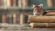© cloud7days - A curious mouse peeks out from behind books in a library.