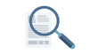 © Triple - Magnifying glass examines document with lines and rectangles on white background symbolizing search and investigation