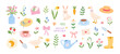 © Myurenn - Spring cottagecore cozy set of elements, easter rabbit, duck, flowers, garden