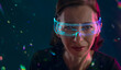 © VISTA by Westend61 - Woman wearing glowing virtual reality glasses indoors
