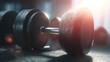 © jmr - Close-up of a weight with sunlight flare, gym setting, blurred background, equipment, focus