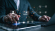 © Looker_Studio - Business professional controlling AI agents workflow, connecting data, code, and communication tools to automate processes, enhance productivity, drive scalable digital business transformation.
