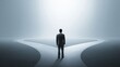 © Pro Hi-Res - Businessman standing at a crossroads making a difficult career decision or life choice.