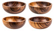© Kur - Four wooden bowls with rich grain and curved edges, displayed against a stark black backdrop