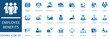 © Pixel Flat Design - Employee Benefits Icon Set. featuring human Resources, Health Insurance, Career Growth, Teamwork, Workplace Wellness, and Corporate Management Concepts.