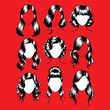 © Sky - Vector set of female hairstyles. Black silhouettes