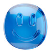 © Irshad - 3D Blue Glass Smiley Face Icon, Glossy Happy Symbol, Modern Emoji Element, Crystal Emotion Sign, High Quality Render, Social Design, Positive Graphic