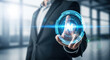 © Dudu - Artificial Intelligence in Business A Person Touching an AI Interface Representing Technological Advancement and Automation for Enhanced Decision Making and Efficiency