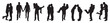 © Jihan - Silhouette of couple making  their hands overhead love. Set of Silhouettes of romantic couple hugging, kissing, making love. Love gestures. vector illustration.