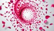 © AIvory - A vibrant burst of pink petals scattered in an abstract circular pattern against a white background.