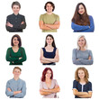 © 1STunningART - A collage of diverse, smiling people posing with arms crossed isolated on white background. Multiple casual persons, group of various ethnicities looking positive with hands folded