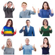© 1STunningART - A grid with diverse happy people smiling as showing thumbs-up gesture isolated on white background. Multiple casual persons, group of various ethnicities giving positive feedback and like symbol