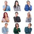 © 1STunningART - Collage of diverse people in contemplative poses, keep hands under chin and thinking. Thoughtful casual persons isolated on white background, evoking curiosity and reflection. Difficult decision