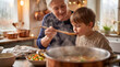 © Aurora Aesthetics - Grandmother and grandson cooking soup in kitchen tasting food family lifestyle love background copy space generational secret recipe domestic life