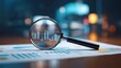 © 69 - Magnifying Glass Examining Business Charts and Data Analytics in a Focused Office Environment