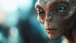© Larisa AI - A close-up portrait of an otherworldly alien character, showcasing its intricate features and large expressive eyes filled with emotion and depth, emphasizing an extraterrestrial concept.