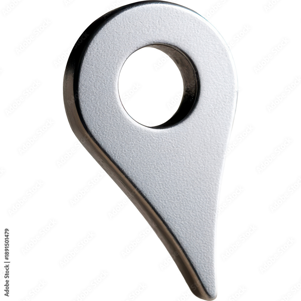 Chrome pointer indicating a location on a map or a specific point ...