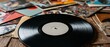 © Boh - The Vinyl Record Resting Among Vintage Album Covers on a Wooden Table