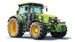 © Vlad - Minimalist digital artwork of a green farming tractor with yellow wheels on a plain white surface