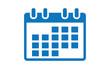 © esman - This minimalist blue calendar icon, designed for graphic interfaces and user experience applications, is displayed isolated on a clean white.