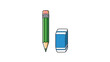 © John - Essential school or office supplies featuring a sharp green wooden pencil with an eraser tip and a separate blue block eraser.
