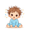 © Design Ful - colored flat icon vector illustration isolated on white background baby sitting up with messy hair cute morning look