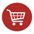 © Mujahid - Red shopping cart icon isolated on checkerboard background representing retail, commerce, online store, and consumerism