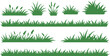 © Bibi - Grass doodle sketch style set. Hand drawn green grass field outline scribble background. Sprout, flower, clover elements. Vector illustration.