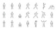 © Habibur - Collection of minimalist human silhouette illustrations showing diverse physical activities and body movements in black line art style