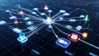 © Ferdous - A glowing central node connected to multiple colorful and symbols on a dark grid background connections