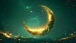 © tanzilhaq - Golden crescent moon shining brightly in starry night sky with sparkling gold particles
