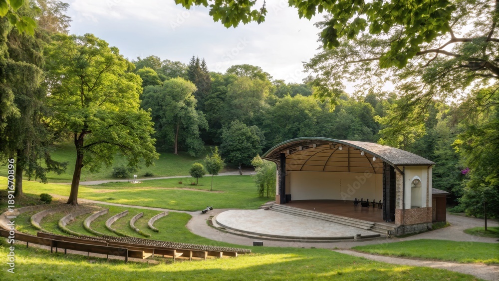 Scenic Outdoor Amphitheater in Lush Green Park Setting Stock Photo ...