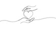 © supplement - Continuous line drawing of hands embracing heart symbolizing love and care. No editable stroke