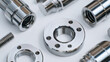 © Maksym Tereshchenko - Collection of machined metal parts neatly arranged on white surface, shiny precision components reflecting light, industrial manufacturing and mechanical engineering focus