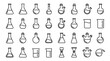 © Swarnadwip - Comprehensive Collection of Laboratory Glassware Line Icons Featuring Chemistry Flasks, Beakers, Funnels, and Scientific Equipment in a Minimalist Vector Style for Research and Education.