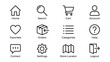 © Swarnadwip - Minimalist vector set of online store navigation line icons for e-commerce UI design with home, search, cart, account, favorites, orders, categories, help, contact, settings, store locator, logout.