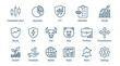 © Swarnadwip - Set of 16 minimalist thin line icons for stock market investing, financial trading, and wealth management. Features bull, bear, candlestick chart, ETF, portfolio, dividends, and risk management.