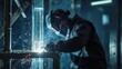 © Wahyu - Skilled Welder Working in a Metal Fabrication Workshop with Bright Sparks.