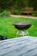 © BillionPhotos.com - Empty wooden table and garden backyard background, grill BBQ